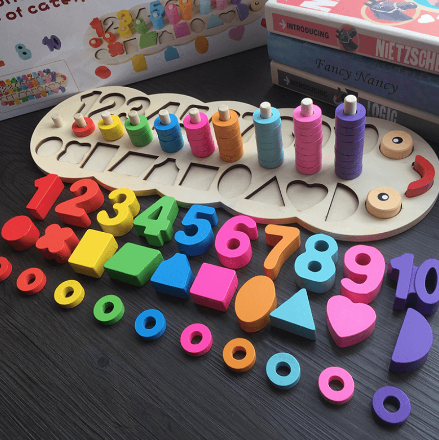 Children wooden montessori materials learning to count numbers matching digital shape match clearance early education teaching math toys