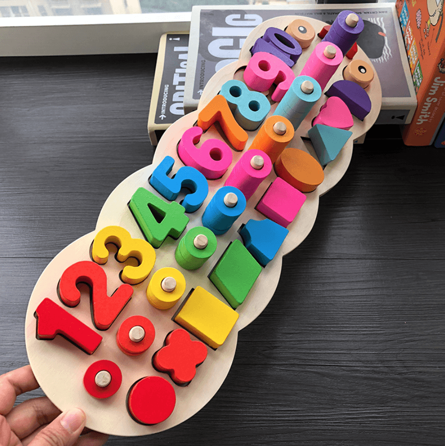Children wooden montessori materials learning to count numbers online matching digital shape match early education teaching math toys