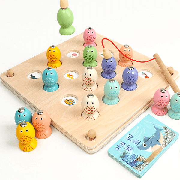 Wooden Magnetic Memory Chess Fishing Puzzle
