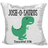 Personalized O-Saurus Dinosaur Reversible Sequin Pillow Case