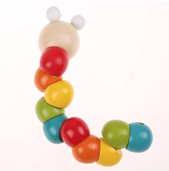 Wooden Worm Colorful Shape Animal Grasp & Twist Toy