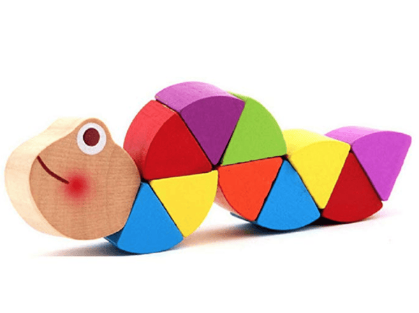 Wooden Worm Colorful Shape Animal Grasp & Twist Toy